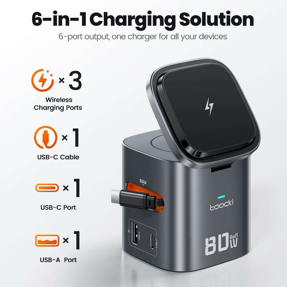Toocki 80W 6-en-1 Estación de  - Wireless Charger Watch reseña y precio
